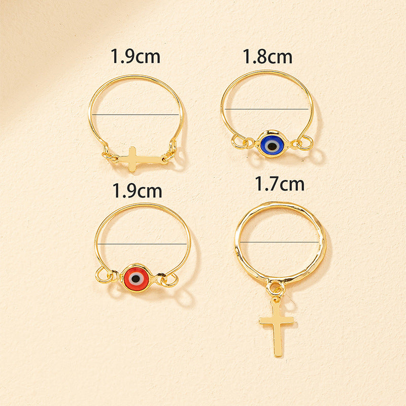 European and American Inspired 4 Cross Eyes Ring Set for Fashion-Forward Women