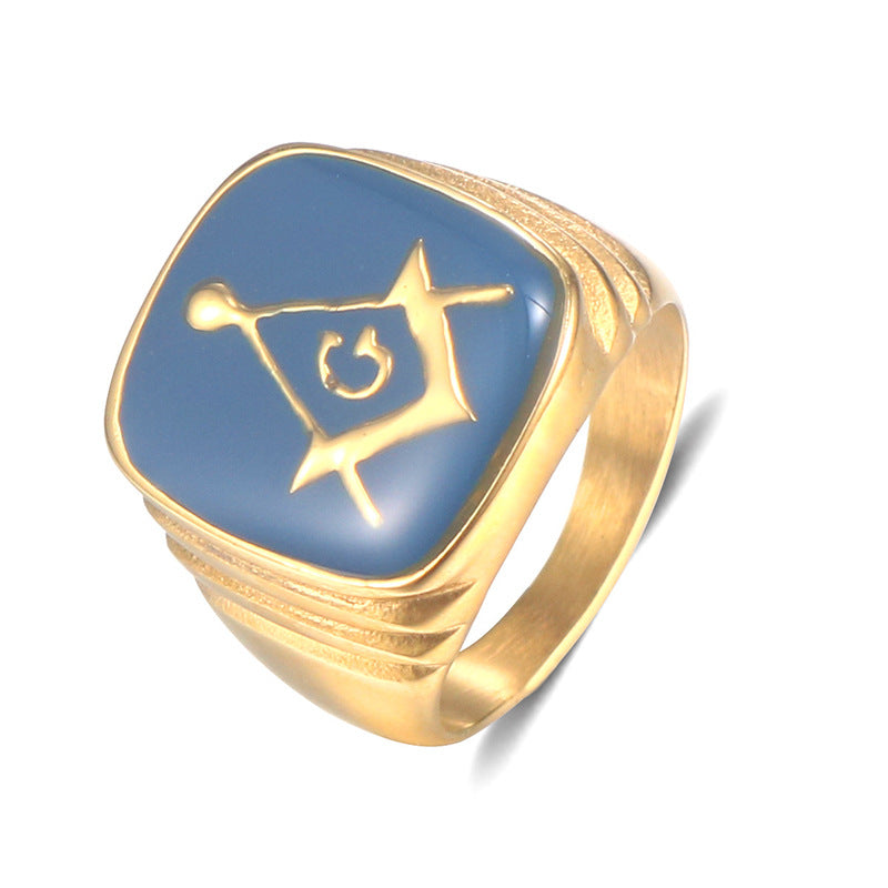 Retro Punk Epoxy Freemason Ring for Men - European and American Fashion Jewelry