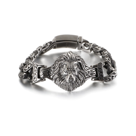 Lion Head Titanium Steel Men's Bracelet - Vintage European & American Style