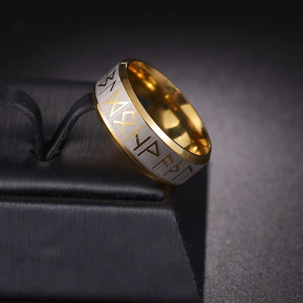 Dark Luen Rune Titanium Viking Ring for Men - Size 6-13