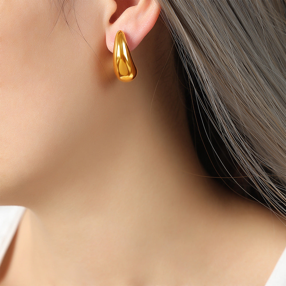 Golden Geometric Crescent Earrings - Chic Titanium Steel Jewelry for Women