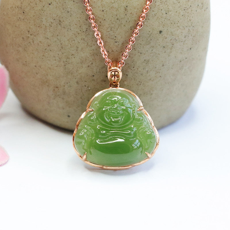 Fortune's Favor Sterling Silver Jade Buddha Necklace