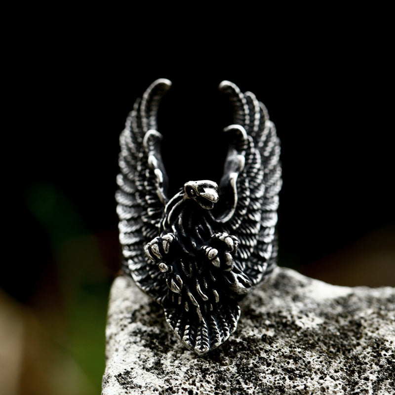 Vintage-inspired Stainless Steel Eagle Ring for Men - Hip-Hop Titanium Steel Accessory