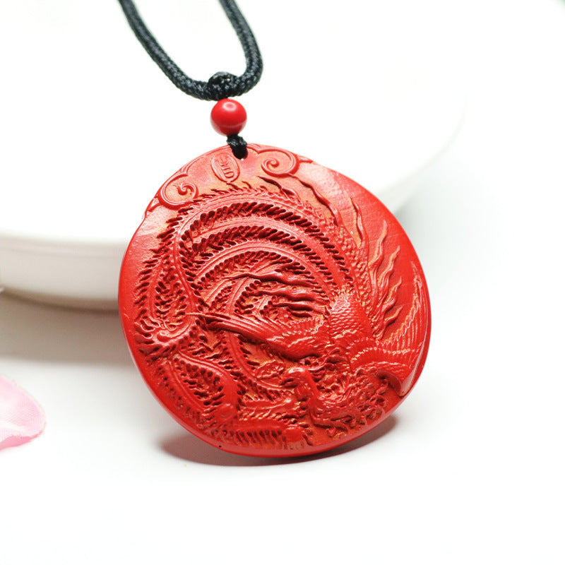 Phoenix Cinnabar Pendant with Red Sand Round Jewelry