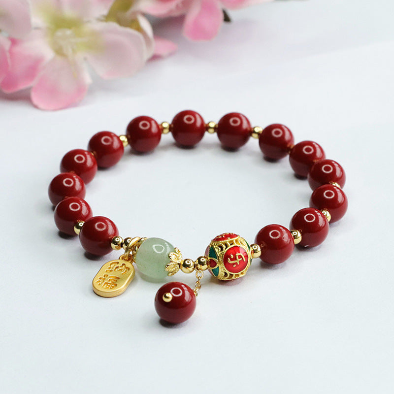 China-Chic Cinnabar and Jade Bracelet for a Joyful Handstring