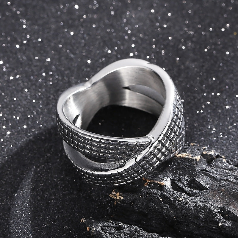 Retro Infinity 8-Character Titanium Steel Ring for Men - Personalized Cross-Index Design