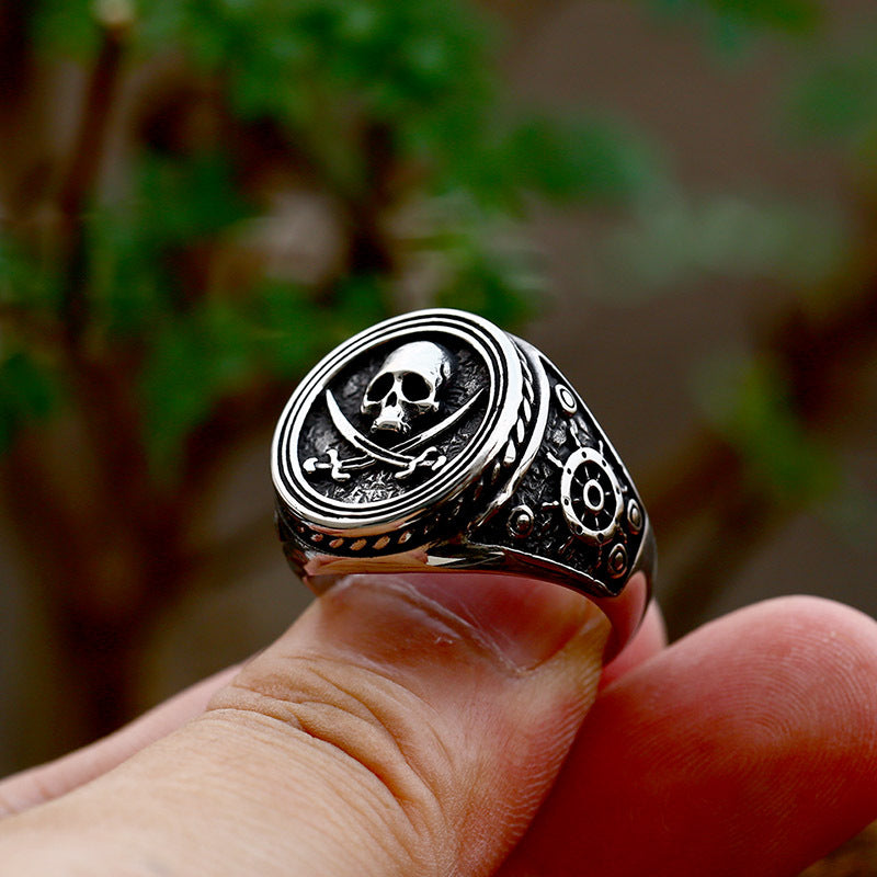 Rebel Spirit Titanium Steel Pirate Skull Ring for Men - Edgy Fashion Statement