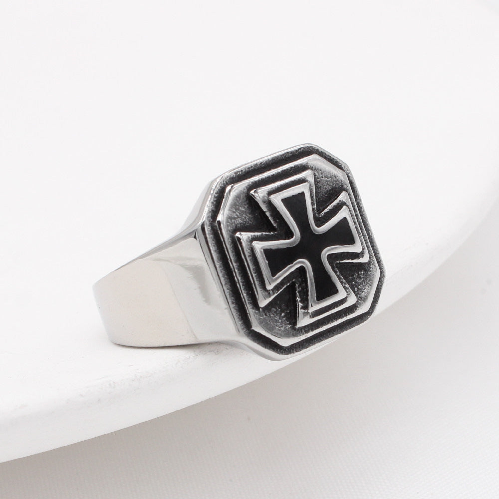 Iron Cross Square Titanium Steel Ring for Men