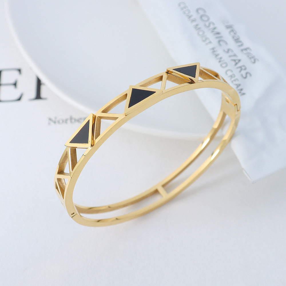 Geometric Triangle Hollow Bracelet in 18k Gold Plated Titanium Steel - Stylish Hand Jewelry for Women