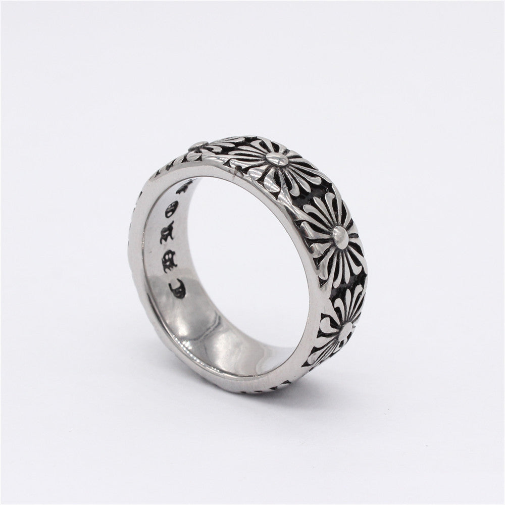 Literary Croix Flower Titanium Steel Ring for Men