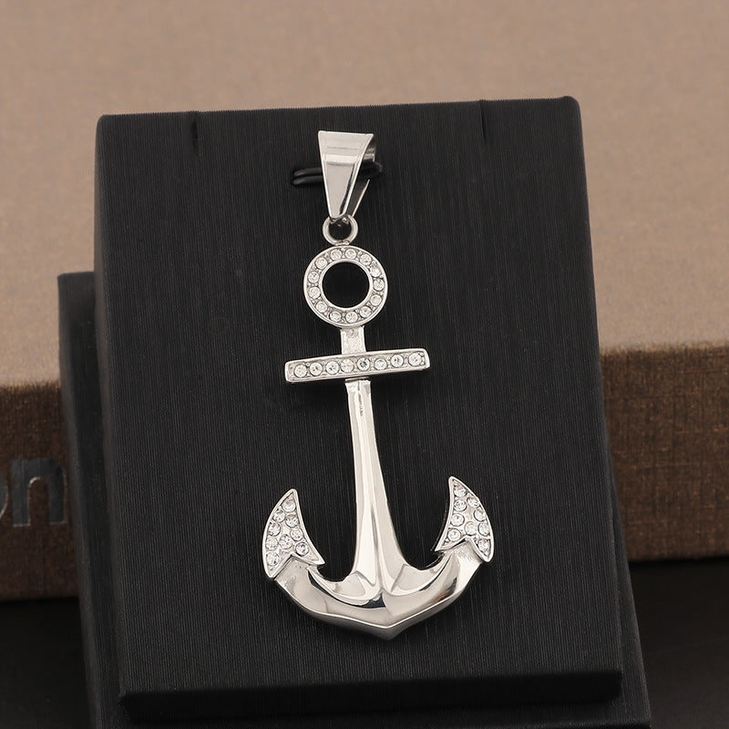 Stylish 18k Gold-Plated Men's Anchor Pendant Necklace - Navy Zircon Stainless Steel Jewelry