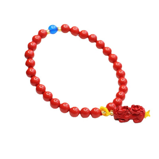 Red Sand Pixiu Lotus Bracelet with Cinnabar Stone