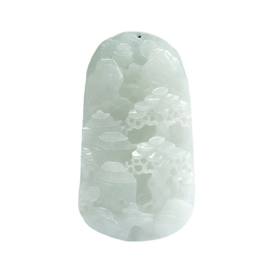 High-tech Fine Carved A Grade Myanmar Jade Pendant Landscape by Planderful Collection