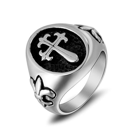 Custom Titanium Steel Gothic Cross Ring for Men - Trendy Retro Jewelry, Wholesale Available