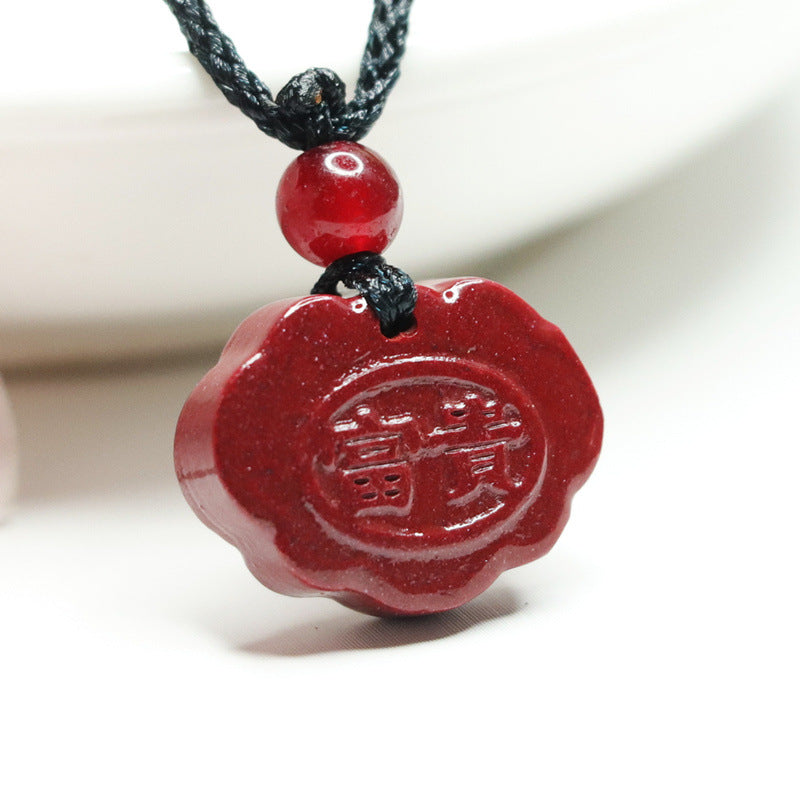 Ruyi Purple Gold Sand Pendant with Ping'an Cinnabar Stone