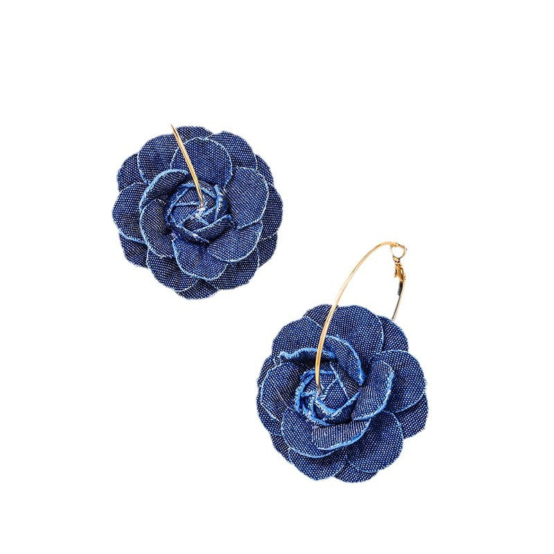 Retro Rose Denim Earrings with Artisan Craftsmanship and Boho Flair