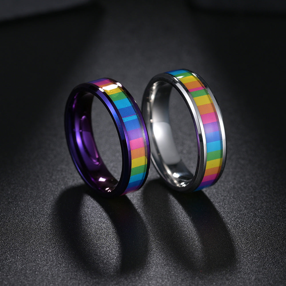 Rainbow Flag Titanium Steel Ring for Men