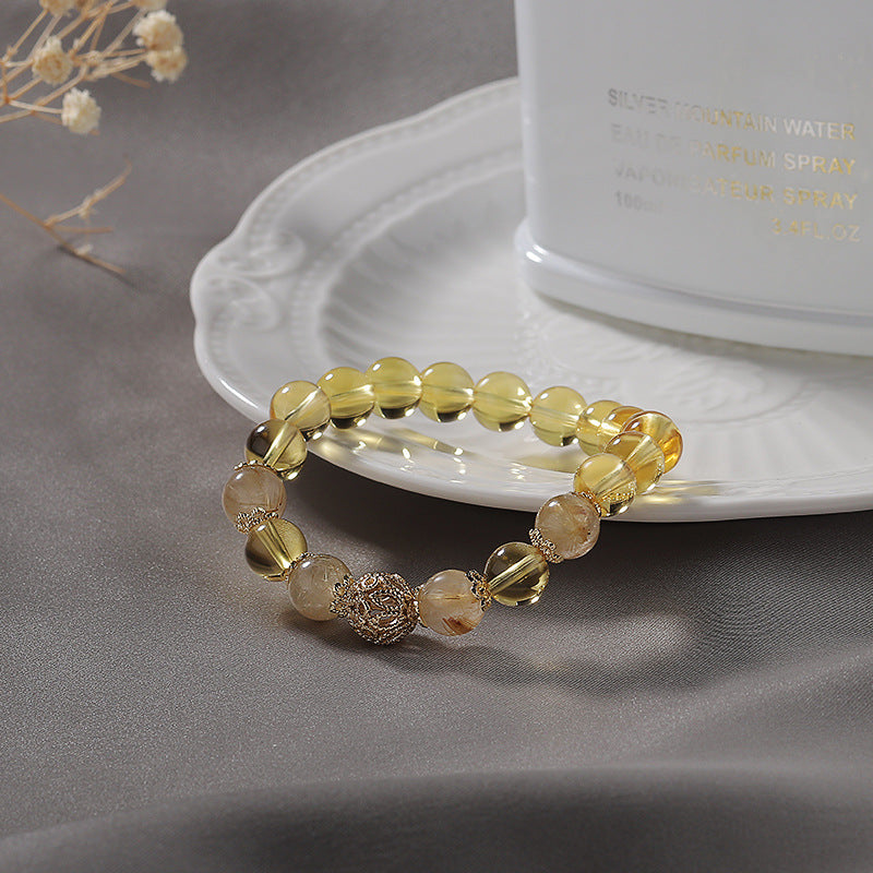 Citrine Crystal Sterling Silver Hollow Ball Bracelet - Fortune's Favor by Planderful Collection