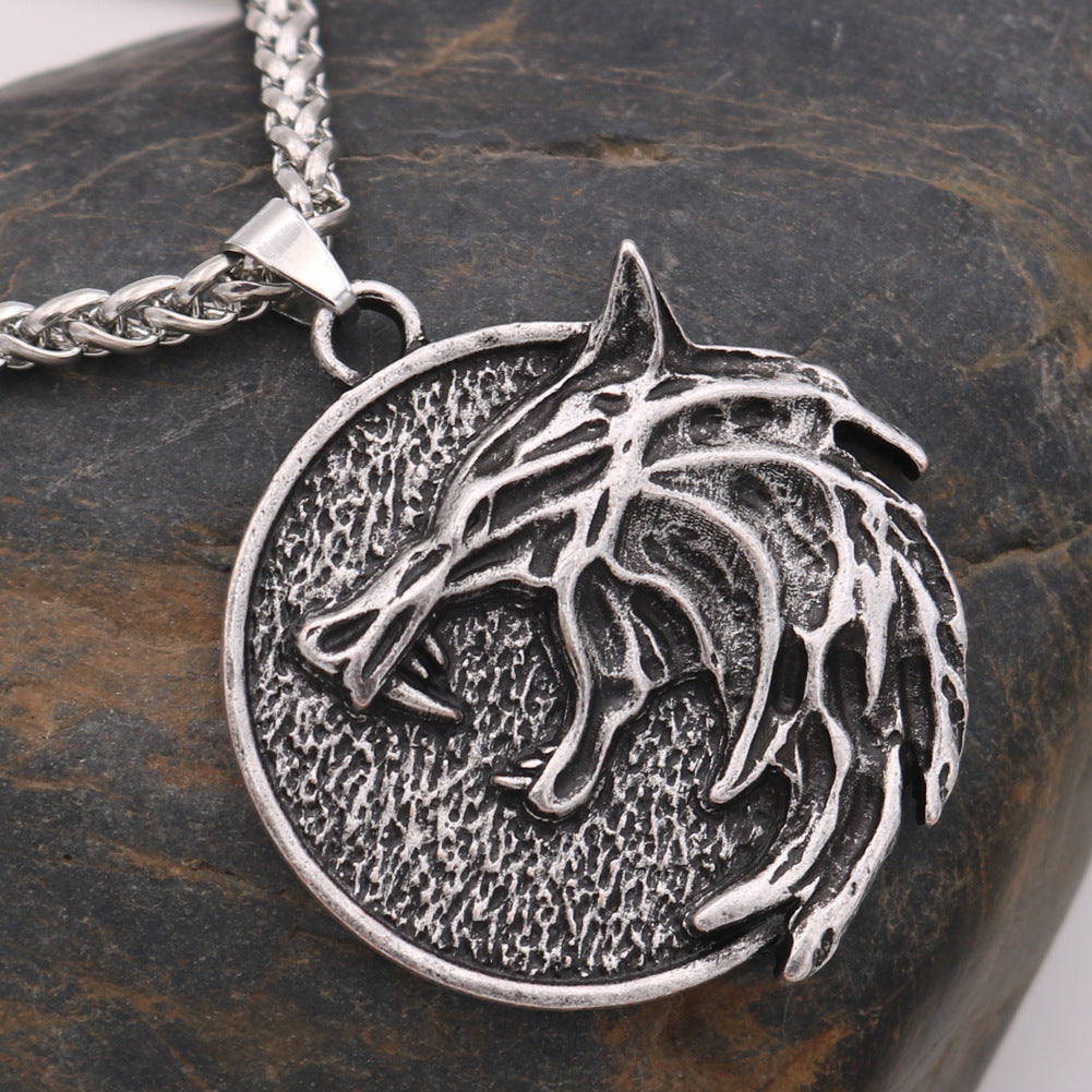 Wizard Wolf Head Necklace for Men - Norse Legacy Collection