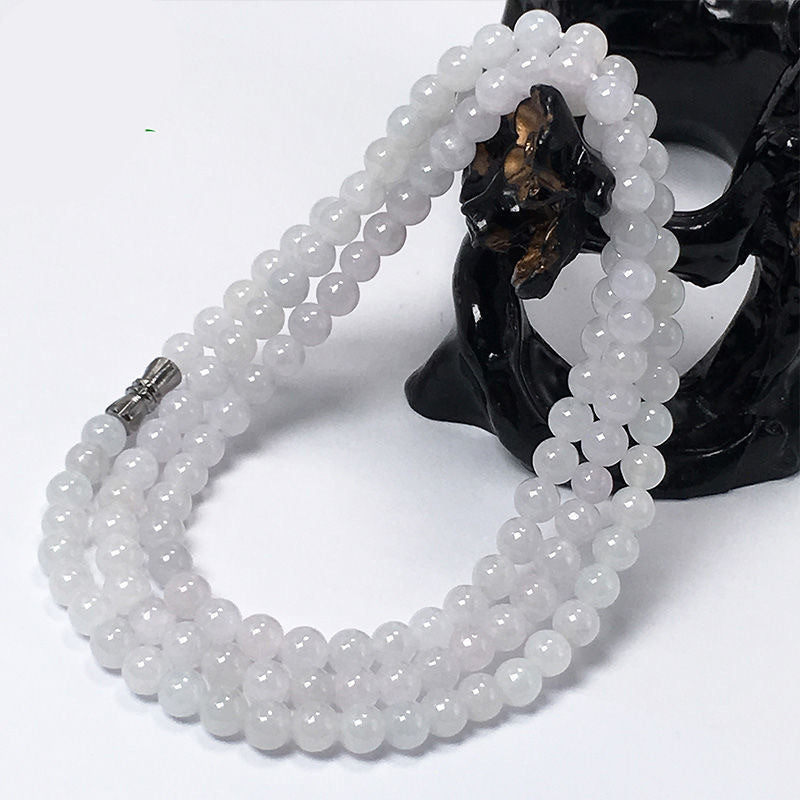 Myanmar A Grade Jade Necklace Ice White Beads Jewelry Gift