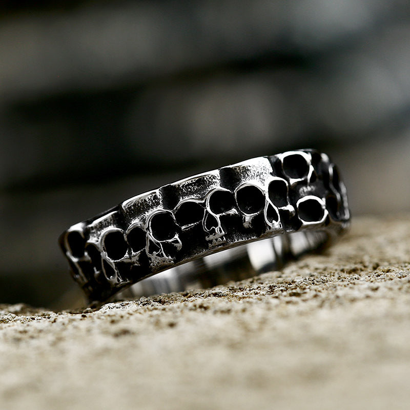 Punk-Inspired Stainless Steel Skull Ring for Men - Wholesale Retro Titanium Steel Open Design