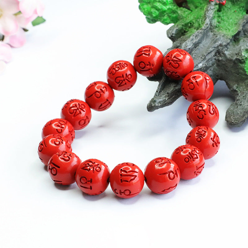 Red Sand Sterling Silver Bracelet with Cinnabar Stone Embellishment