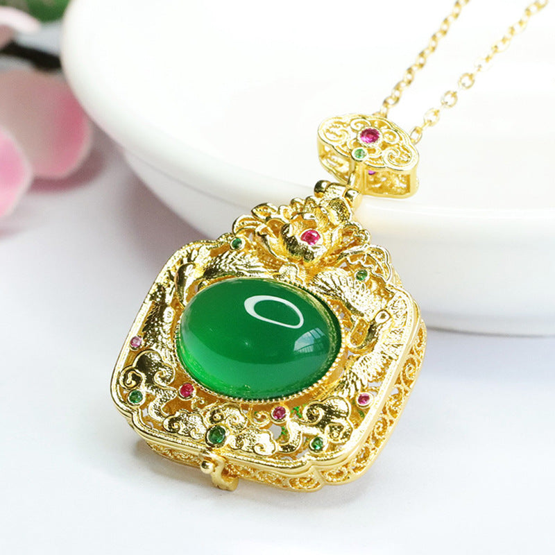 Imperial Green Chalcedony Phoenix Zircon Sachet Pendant