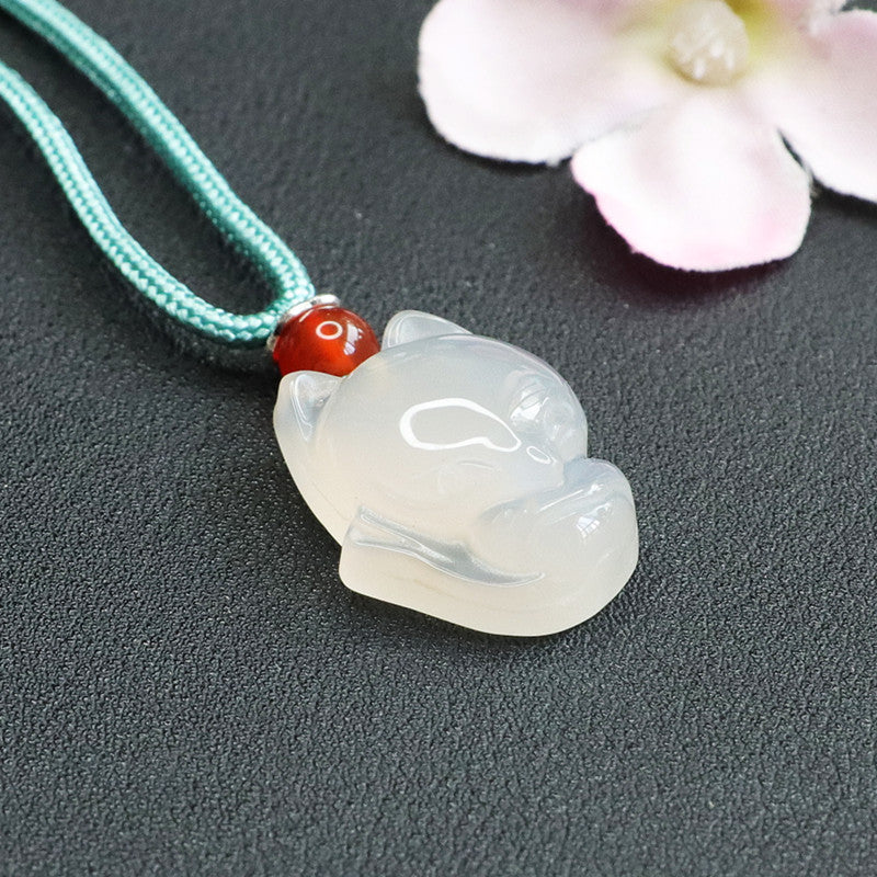 Fox Pendant with Natural White Chalcedony Jewelry