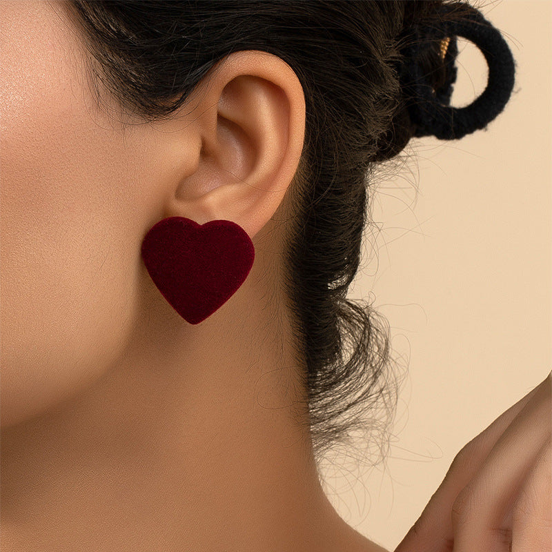 Burgundy Flocking Love Stud Earrings - Vienna Verve Collection