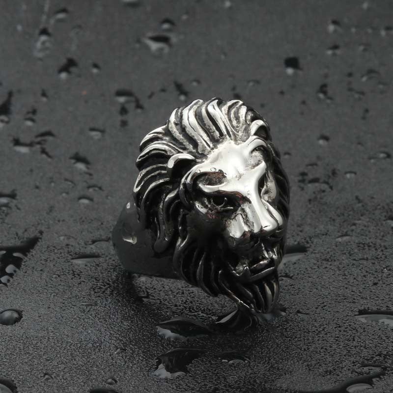 Titanium Steel Retro Lion Ring for Men - Bold Punk Jewelry Direct from Manufacturer