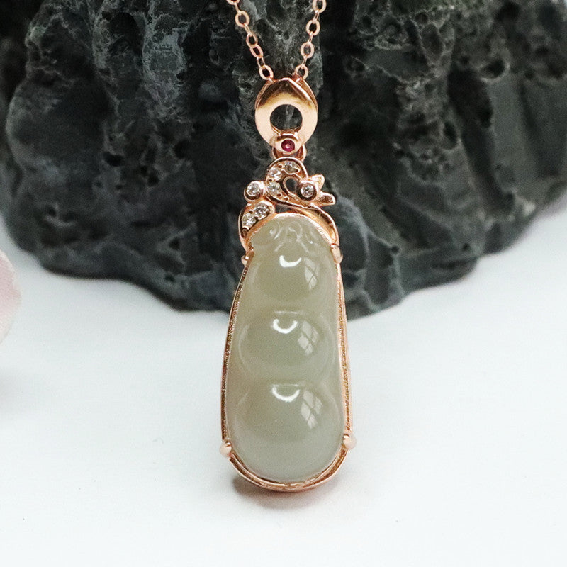 Green Bean Jade Sterling Silver Pendant Necklace