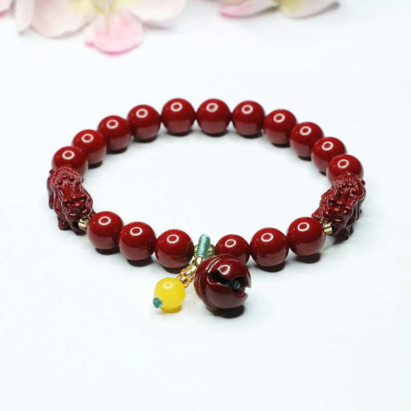 Fortune's Favor Cinnabar Stone Bracelet with Sterling Silver Pixiu Charm