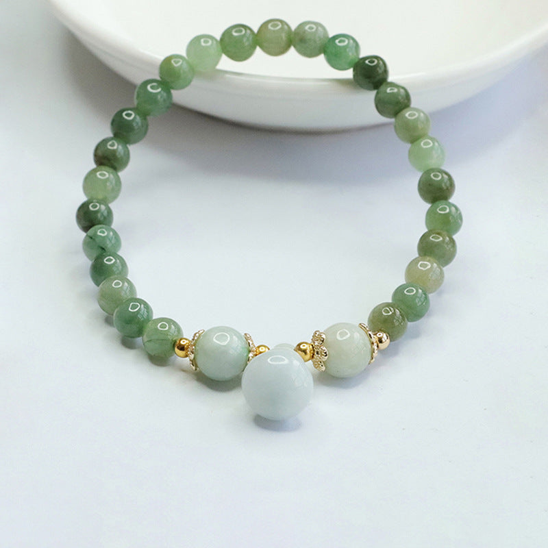 Green Jade Gourd Bracelet with Sterling Silver Needle