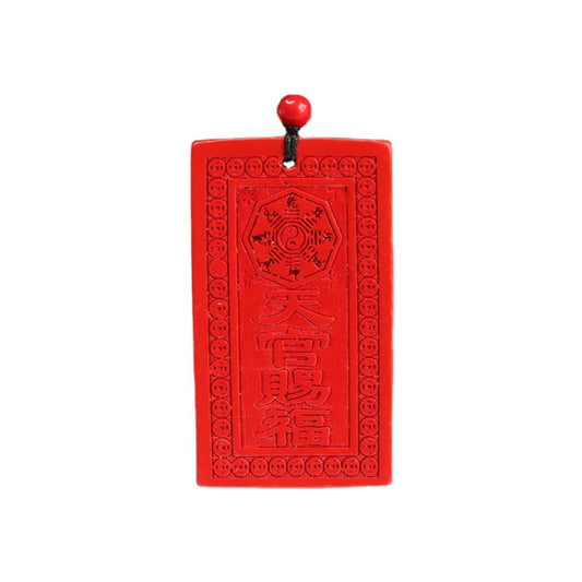 Red Sand Square Card Pendant with Cinnabar Stone