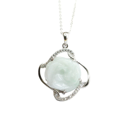 Elegant A Grade Rose Jade Pendant Necklace in Sterling Silver