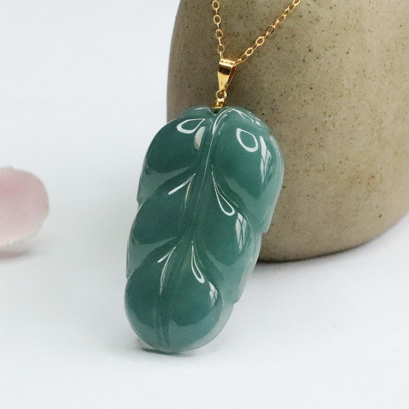 Jade Leaf Pendant Necklace with Sterling Silver Chain