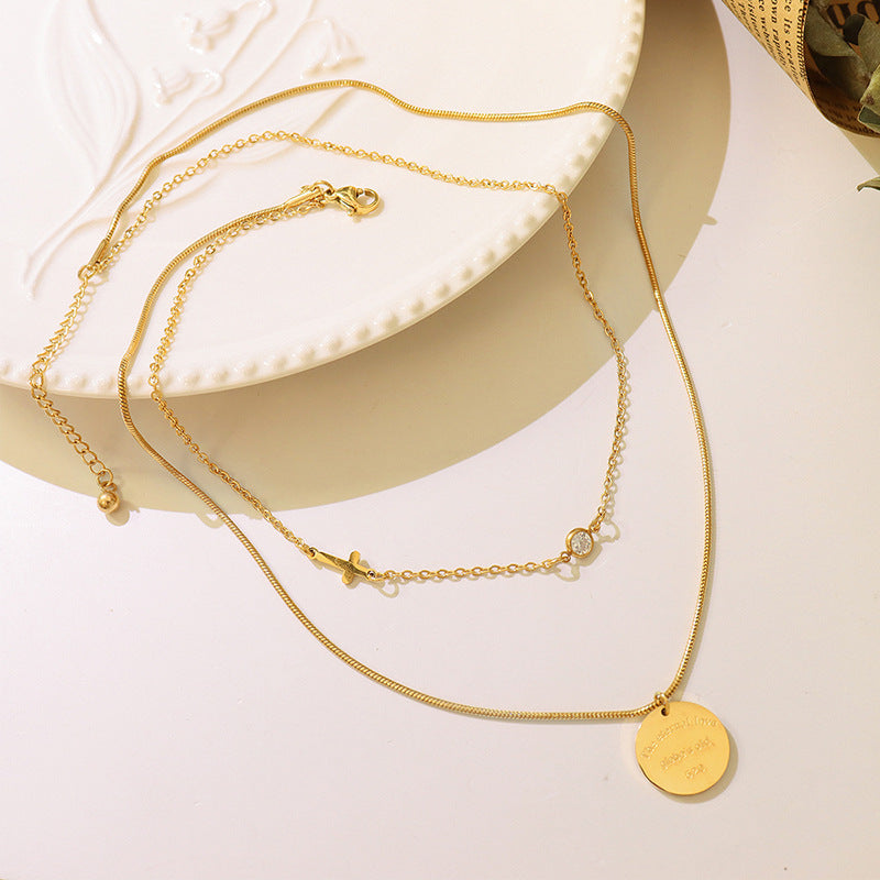 Gold-Plated Hip-Hop Coin Pendant Necklace with Zircon Cross - Planderful Collection