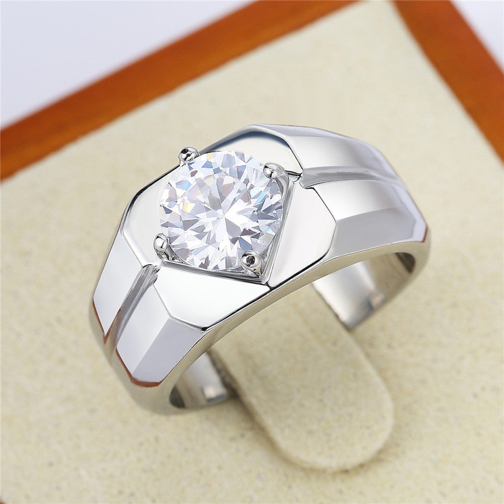 Elegant Titanium Wedding Ring for Men with Zircon Detail