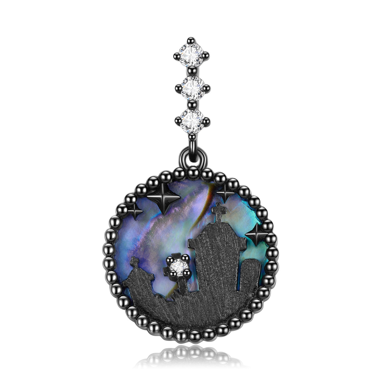 Halloween Aurora Tombstone Round Pendant Silver Necklace