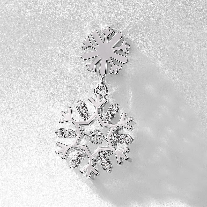 Christmas Snowflake Pendant Zircon Sterling Silver Drop Earrings