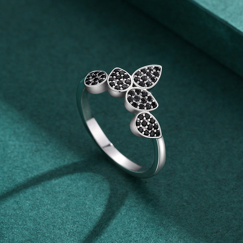 Trendy Sterling Silver Leaf Inlaid Ring - Fashion Jewelry Wholesale