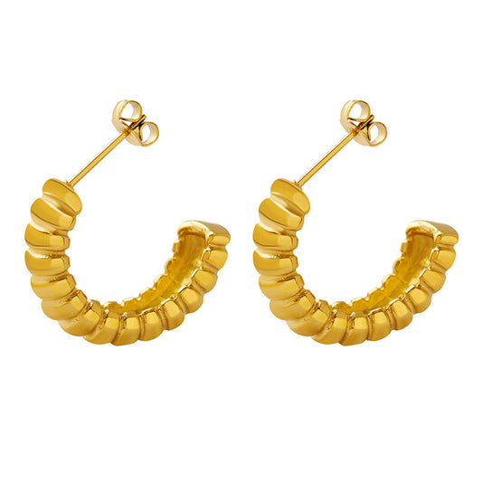 Retro Chic Titan Gold Threaded Earrings - Women's Statement Geometric Ear Accessories