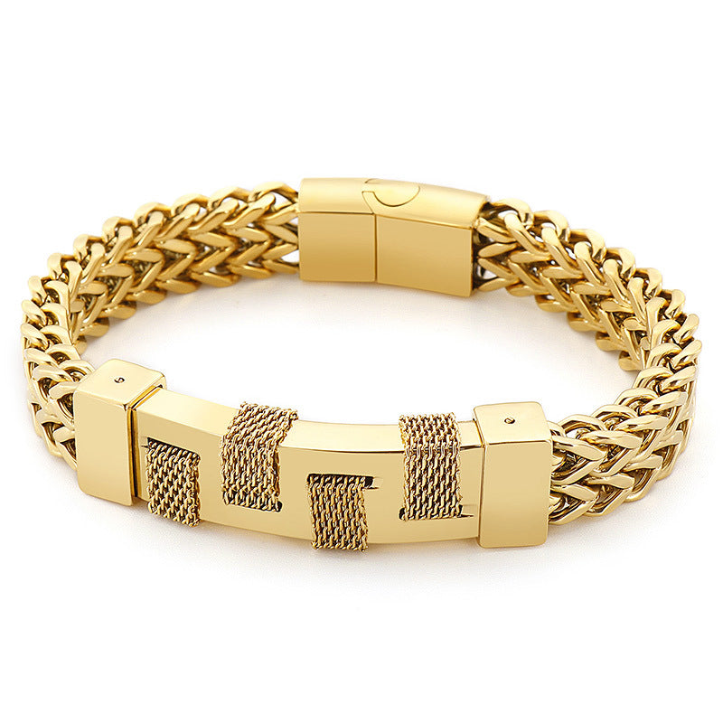 Urban Edge Men's Titanium Steel Bracelet: Curved Woven Design for Creative Street Fashion