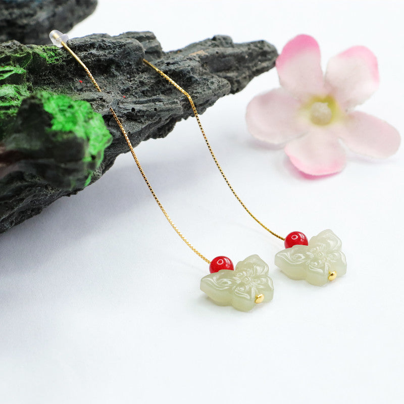 Golden Butterfly Earrings with Sterling Silver and Hetian Jade