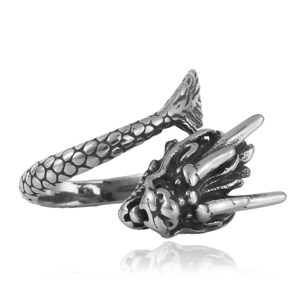 Titanium Steel Dragon Ring for Men - Trendy Punk Retro Style in American and European Design