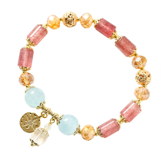 Ocean Blue Treasure Crystal Bracelet with Strawberry Crystal and Instagram Glass Beads