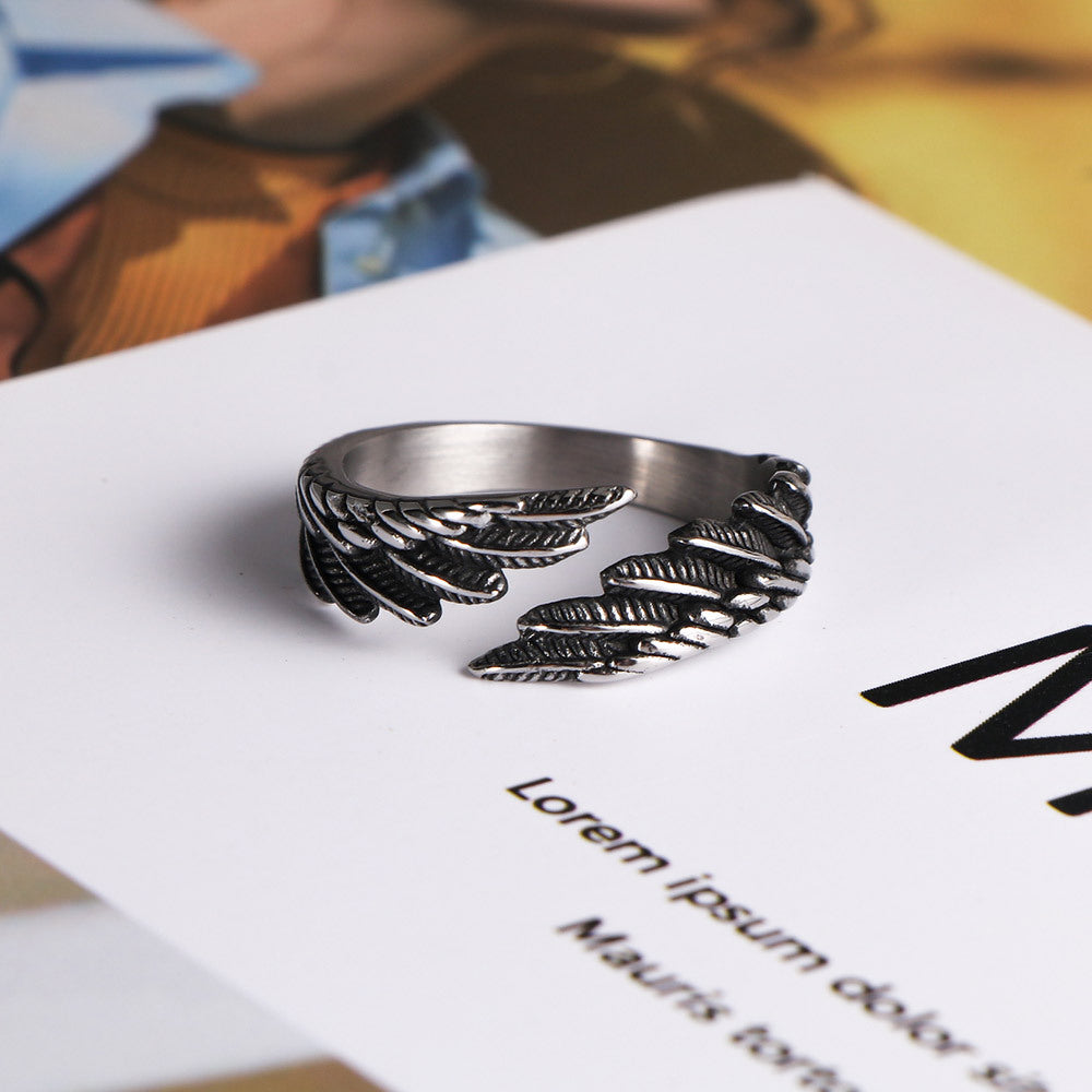 Elegant Feather-Inspired Open Ring in Premium Titanium Steel for Unisex Wear