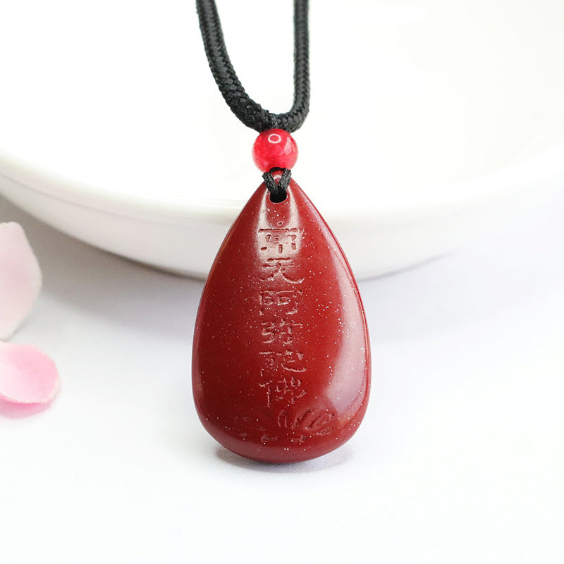 Vermilion Sand Amitabha Buddha Water Droplet Pendant with Cinnabar Stone