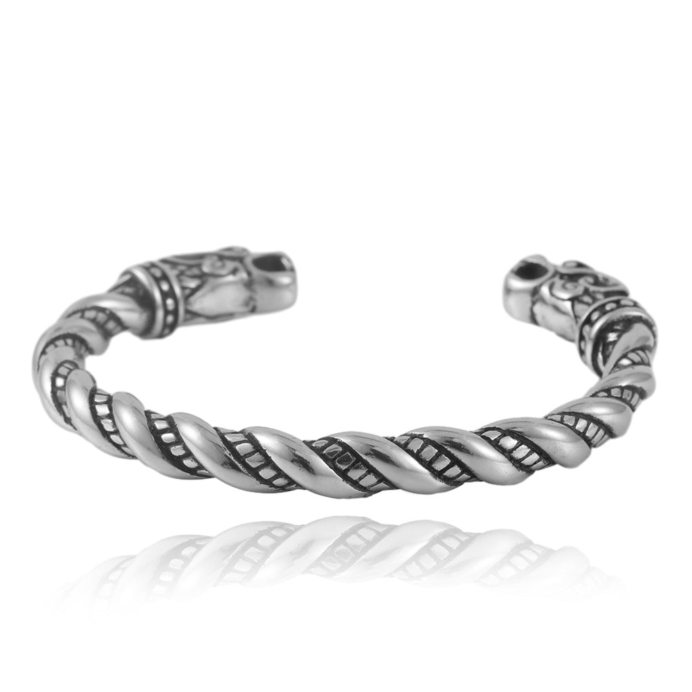 Titanium Steel Dragon Woven Bracelet for Men - Stylish Double Head Design