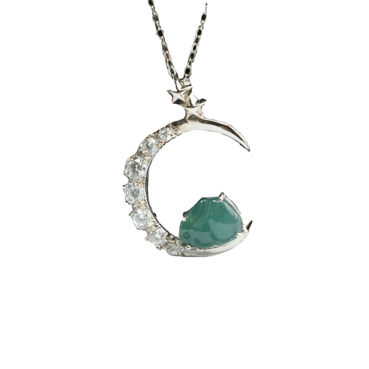 Icy Blue Jade Rabbit Moon Necklace